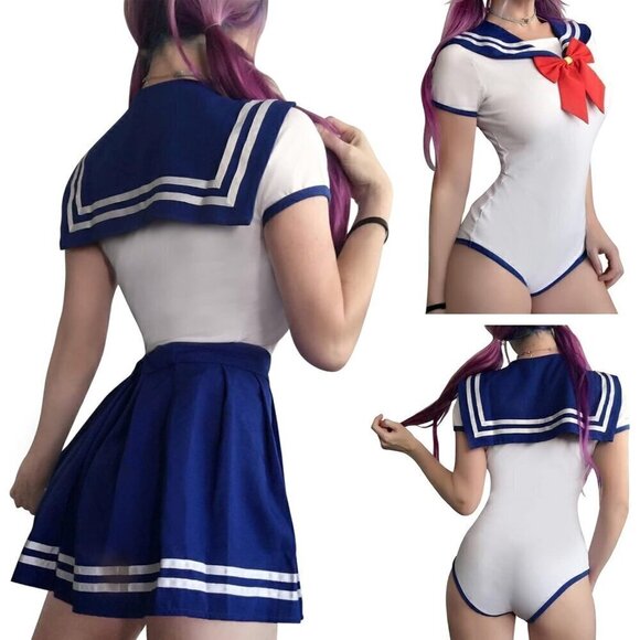 Littleforbig Cotton Sailor Blue Pajamas Bodysuit Cosplay Magical Onesie Skirt - Picture 2 of 7